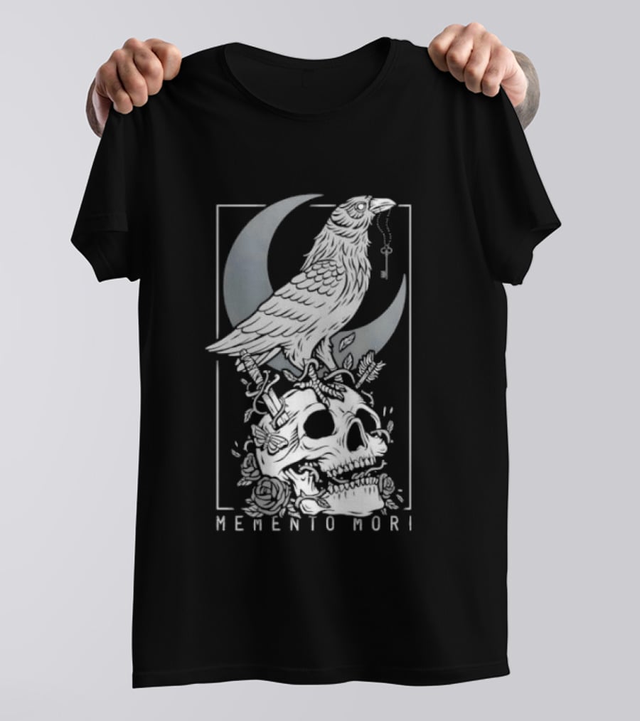 Memento Mori Raven Moon Skull Vintage Aesthetic T-Shirt