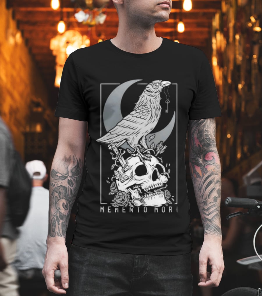 Memento Mori Raven Moon Skull Vintage Aesthetic T-Shirt