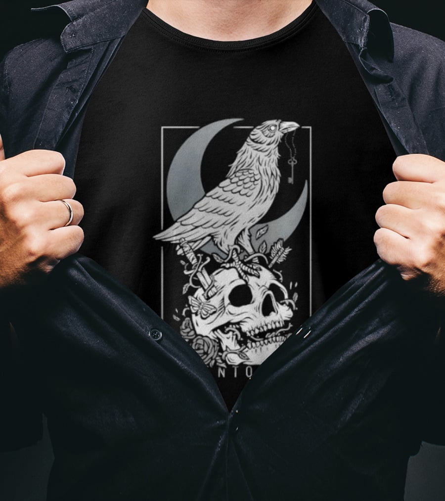 Memento Mori Raven Moon Skull Vintage Aesthetic T-Shirt