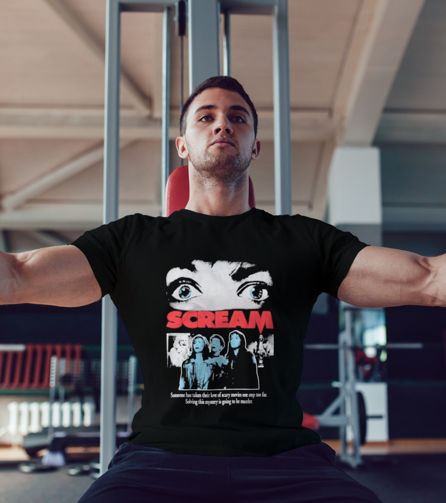 Scream Someone Has Taken Their Love Of Scary Movies One Step Too Far Solving This Mystery Is Going To Be Murder Eyes Faces T-Shirt