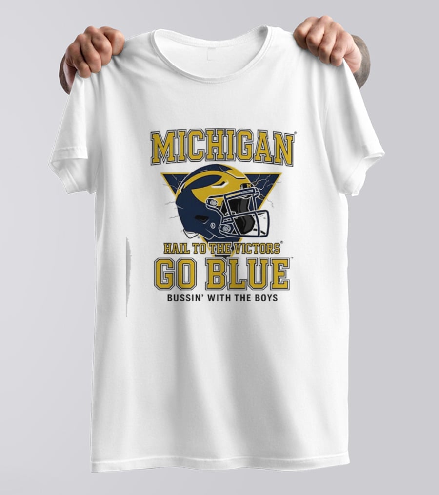 Michigan Hail To The Victors Go Blue Bussin' With The Boys Helmet T-Shirt