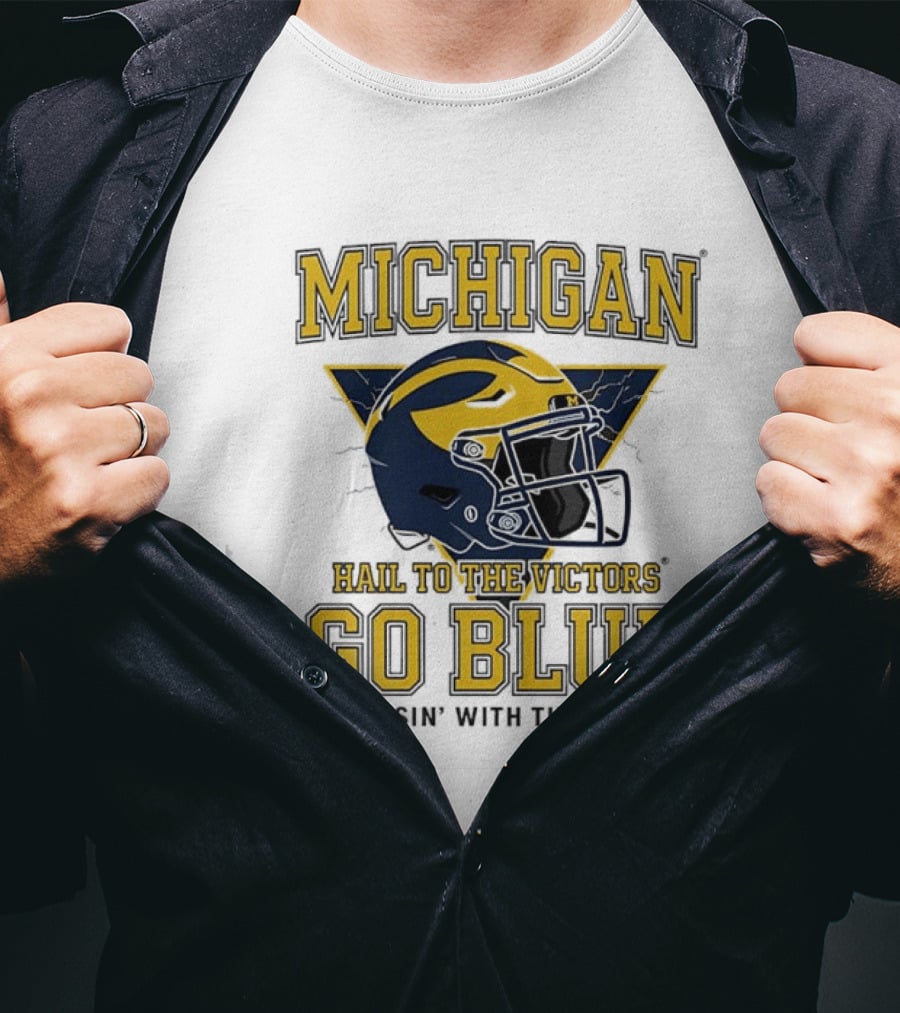 Michigan Hail To The Victors Go Blue Bussin' With The Boys Helmet T-Shirt