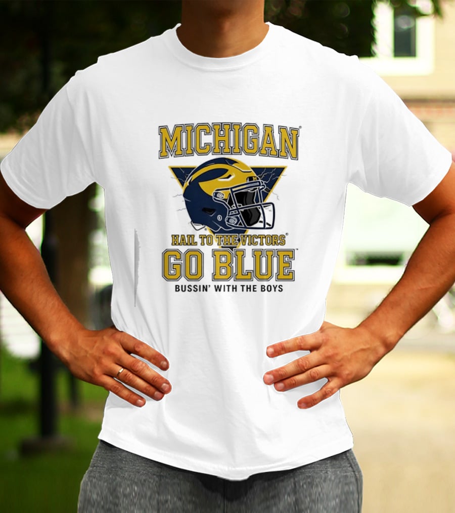 Michigan Hail To The Victors Go Blue Bussin' With The Boys Helmet T-Shirt