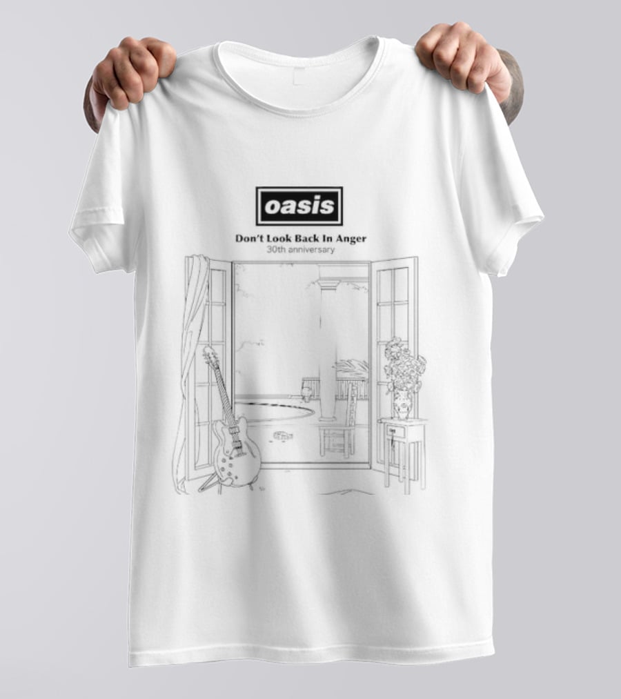 Oasis Don't Look Back In Anger 30th Anniversary Open Window Guitar Scene T-Shirt