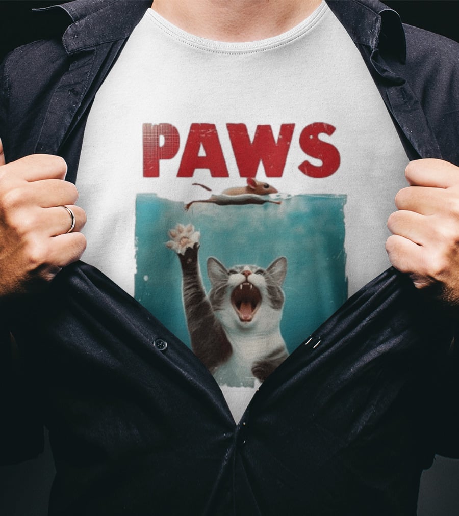 Paws Cat Chasing Mouse Playful Kitten Humor T-Shirt