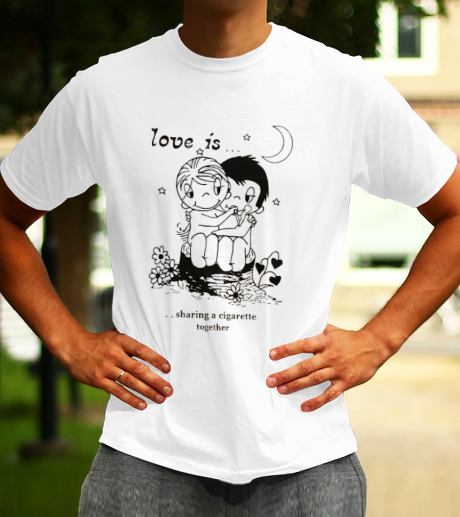 Love Is Sharing A Cigarette Together Moon Stars Kim Grove T-Shirt