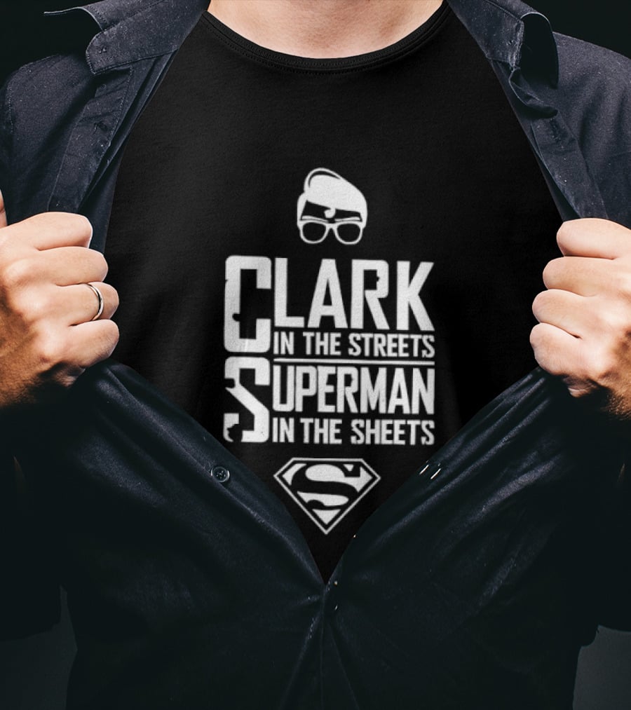 Clark In The Streets Superman In The Sheets S Logo Glasses T-Shirt