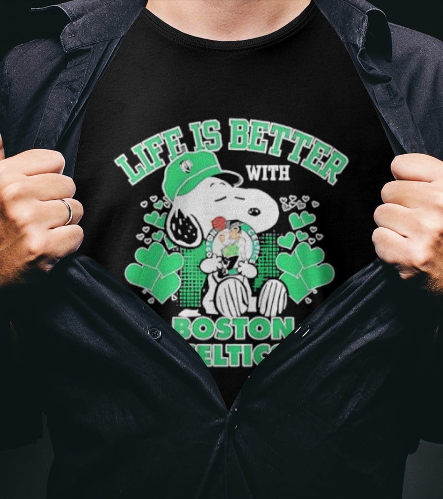 Life Is Better With Snoopy Boston Celtics St. Patrick's Day T-Shirt