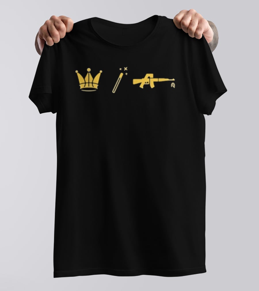 Los Angeles Lakers Big 3 Icons: Crown Wand Gun T-Shirt