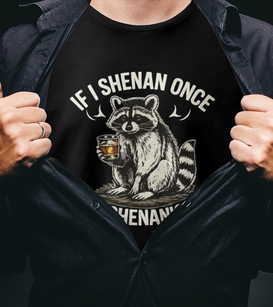 Raccoon If I Shenan Once I'll Shenanigan Funny Drinking Humor T-Shirt