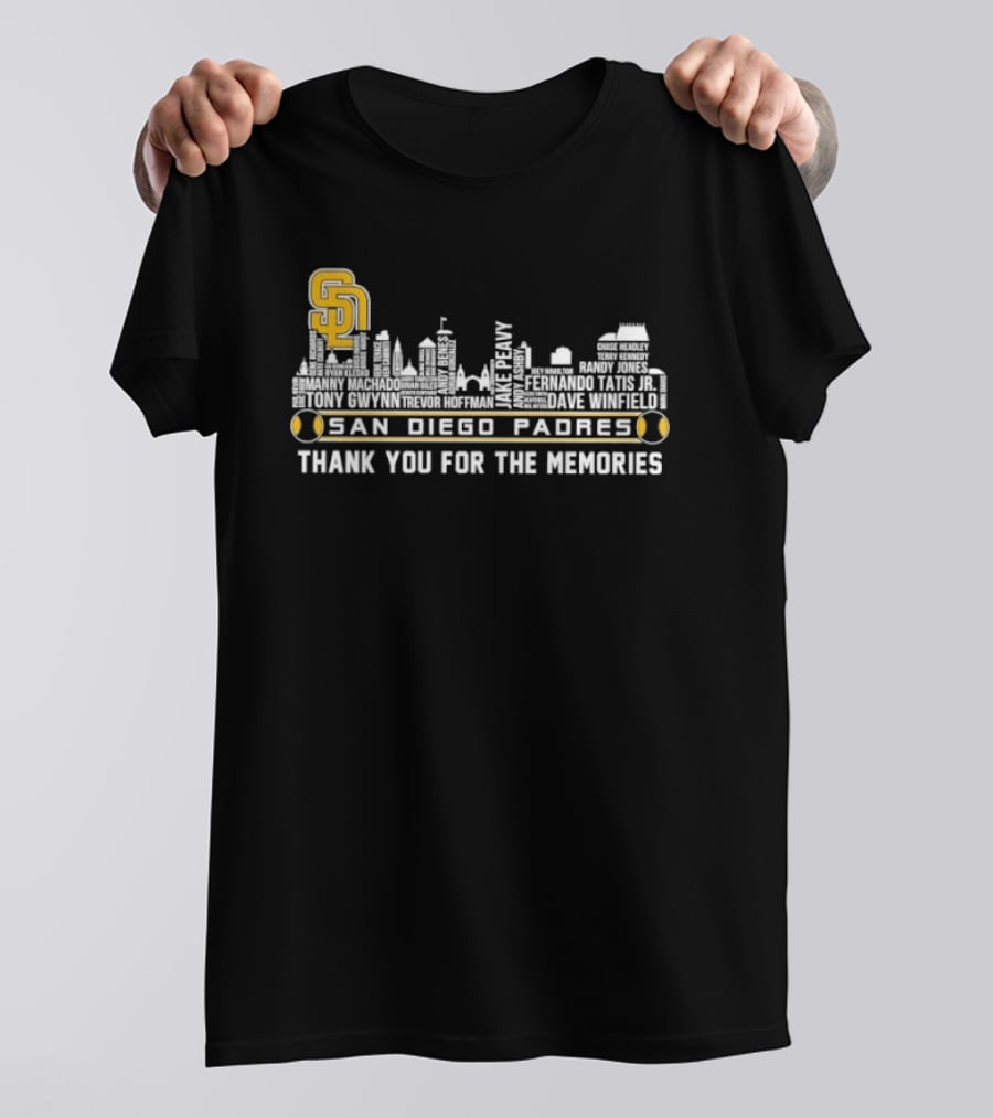 San Diego Padres Skyline Player Names Thank You For The Memories T-Shirt