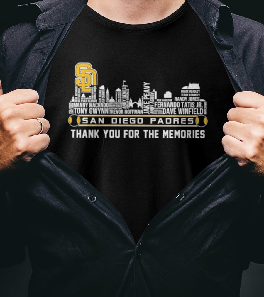 San Diego Padres Skyline Player Names Thank You For The Memories T-Shirt