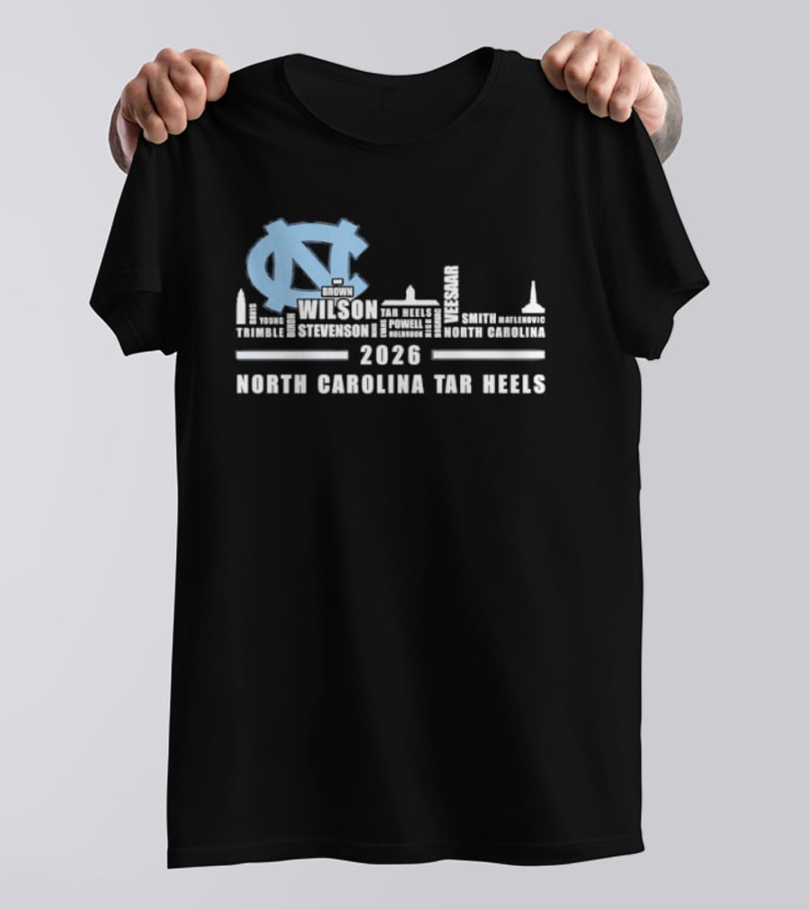North Carolina Tar Heels 2026 Skyline City Player Names T-Shirt