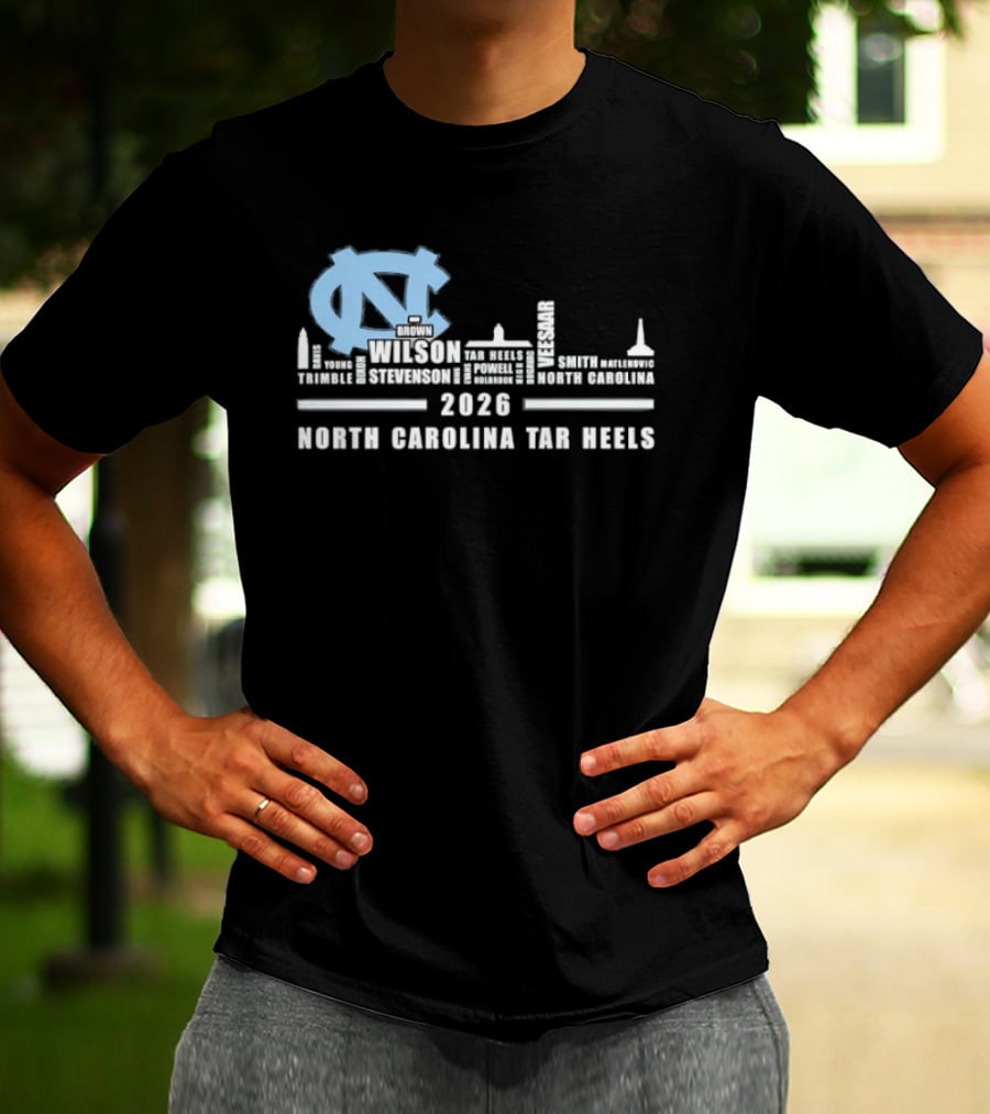 North Carolina Tar Heels 2026 Skyline City Player Names T-Shirt