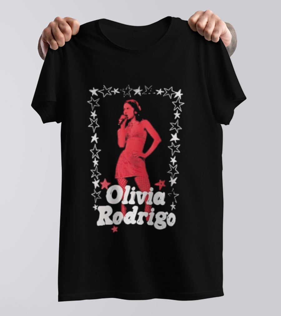 Olivia Rodrigo Star Pose Framed With Vibrant Red Highlights T-Shirt