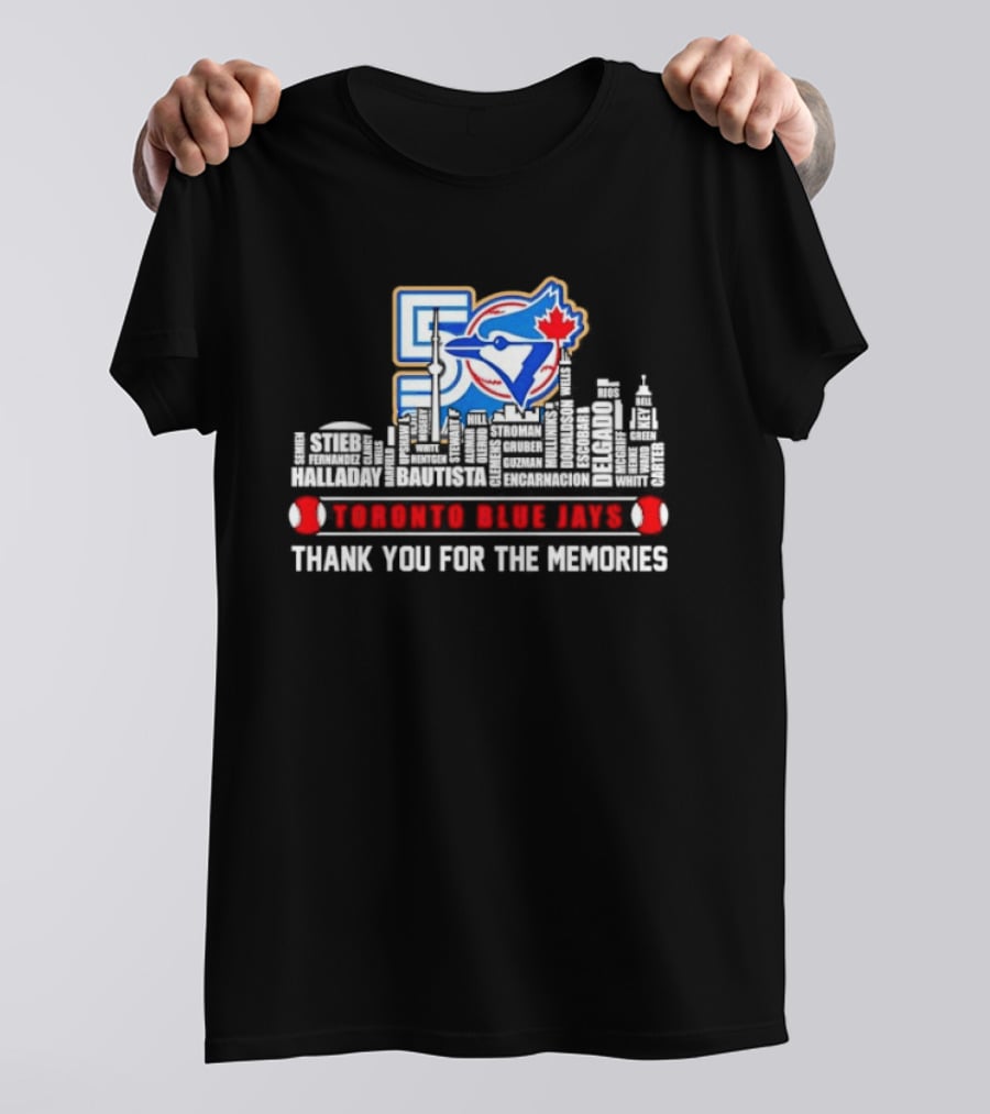 Toronto Blue Jays 50 Seasons Skyline Player Names Thank You For The Memories 1977 2027 T-Shirt