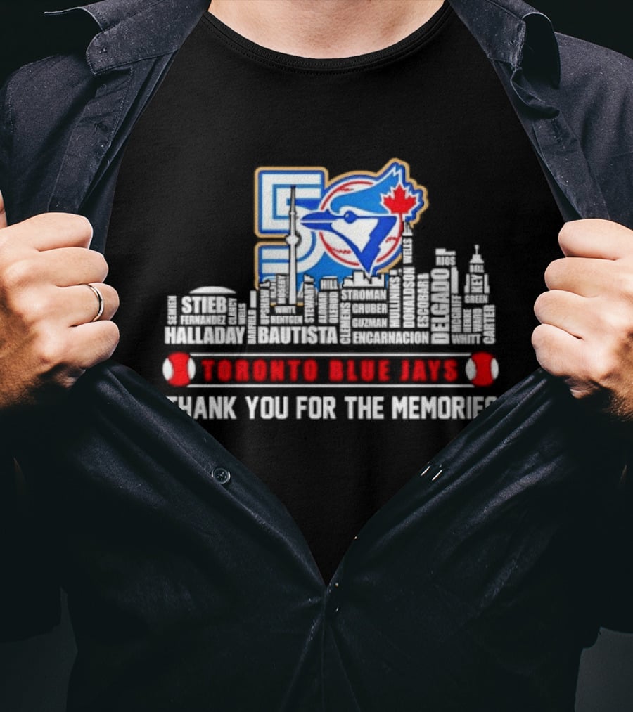 Toronto Blue Jays 50 Seasons Skyline Player Names Thank You For The Memories 1977 2027 T-Shirt