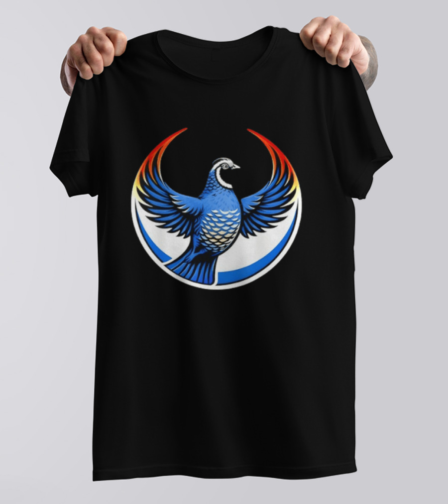 California Quail Wings Up Blue T-Shirt