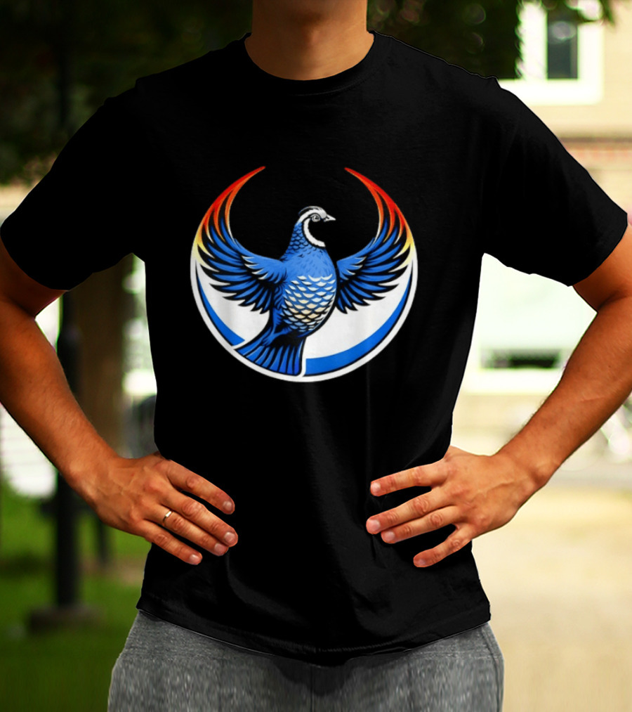 California Quail Wings Up Blue T-Shirt