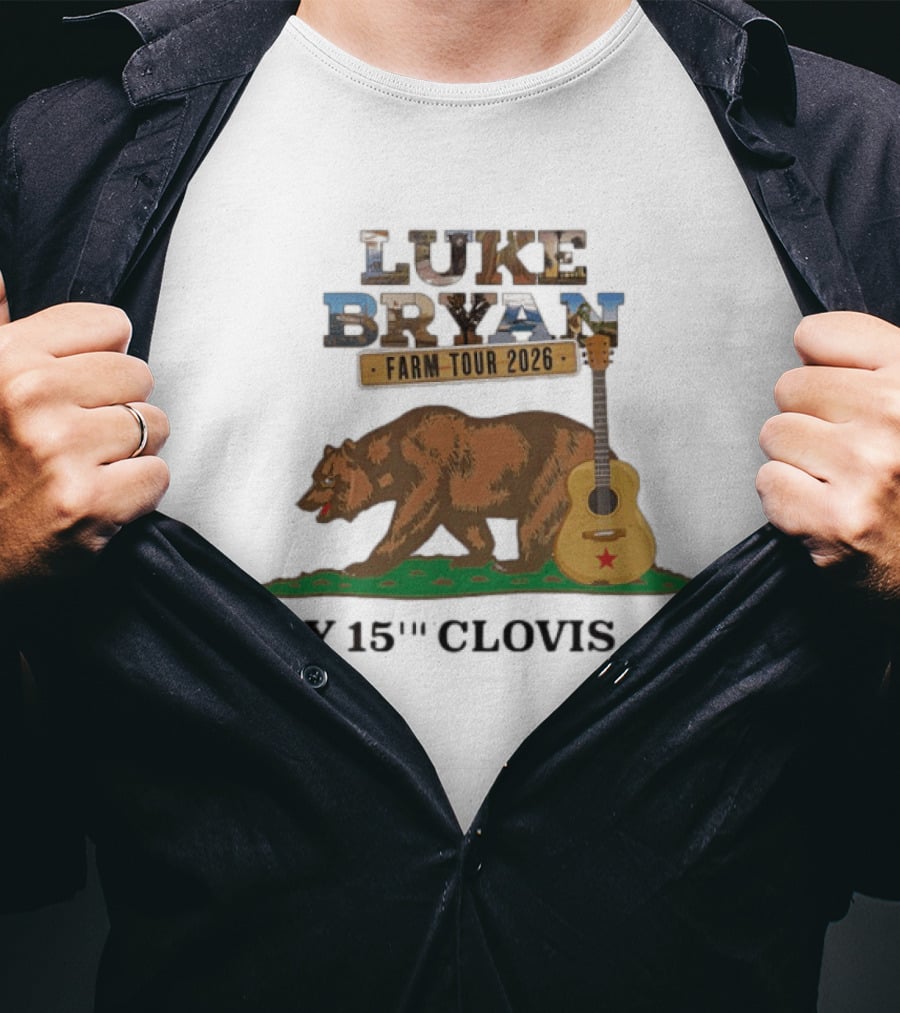 Luke Bryan Farm Tour 2026 May 15th Clovis CA Bear And Guitar T-Shirt
