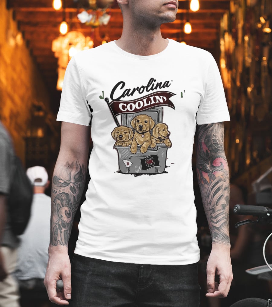 Carolina Coolin' South Carolina Gamecocks Puppies In Ice Chest T-Shirt