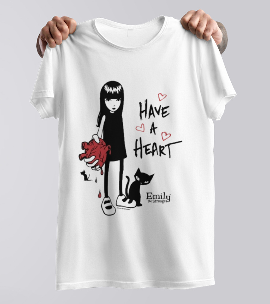 Emily The Strange Have A Heart Dripping Red Hearts Cat T-Shirt