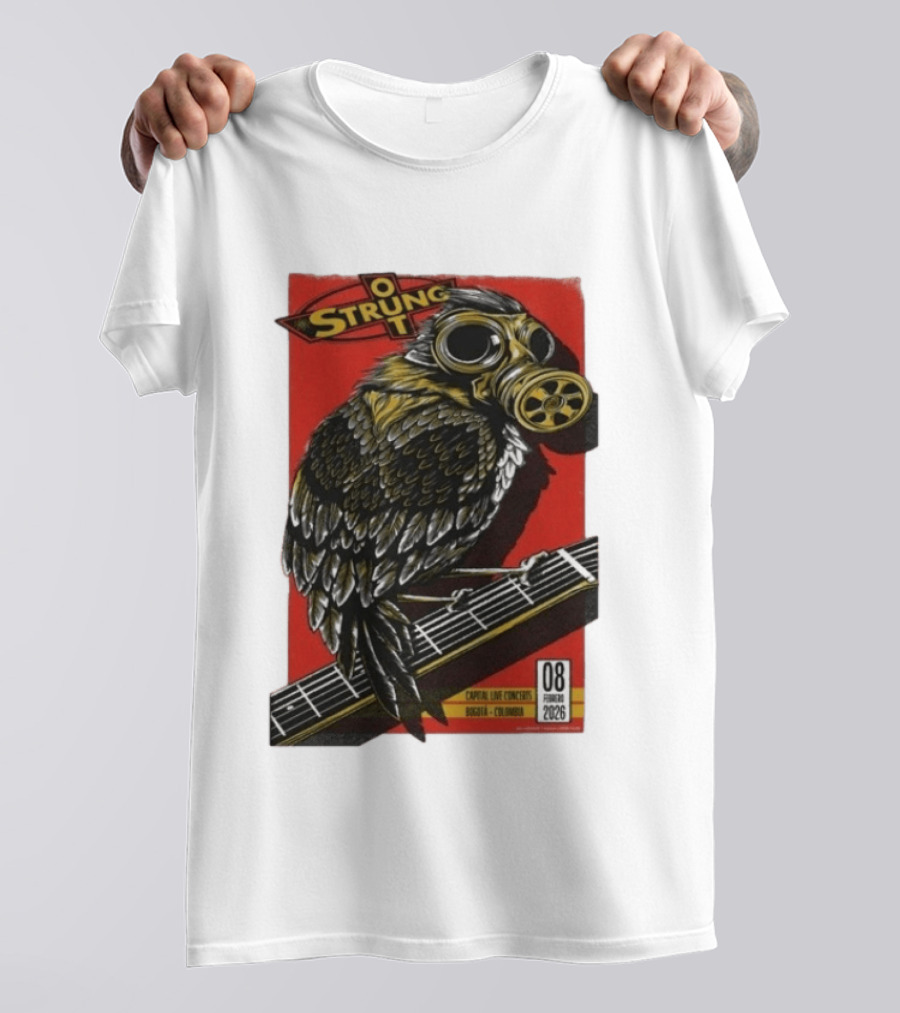 Strung Out Feb 8 2026 Bogota Colombia Bird Gas Mask Concept Concert Tour T-Shirt