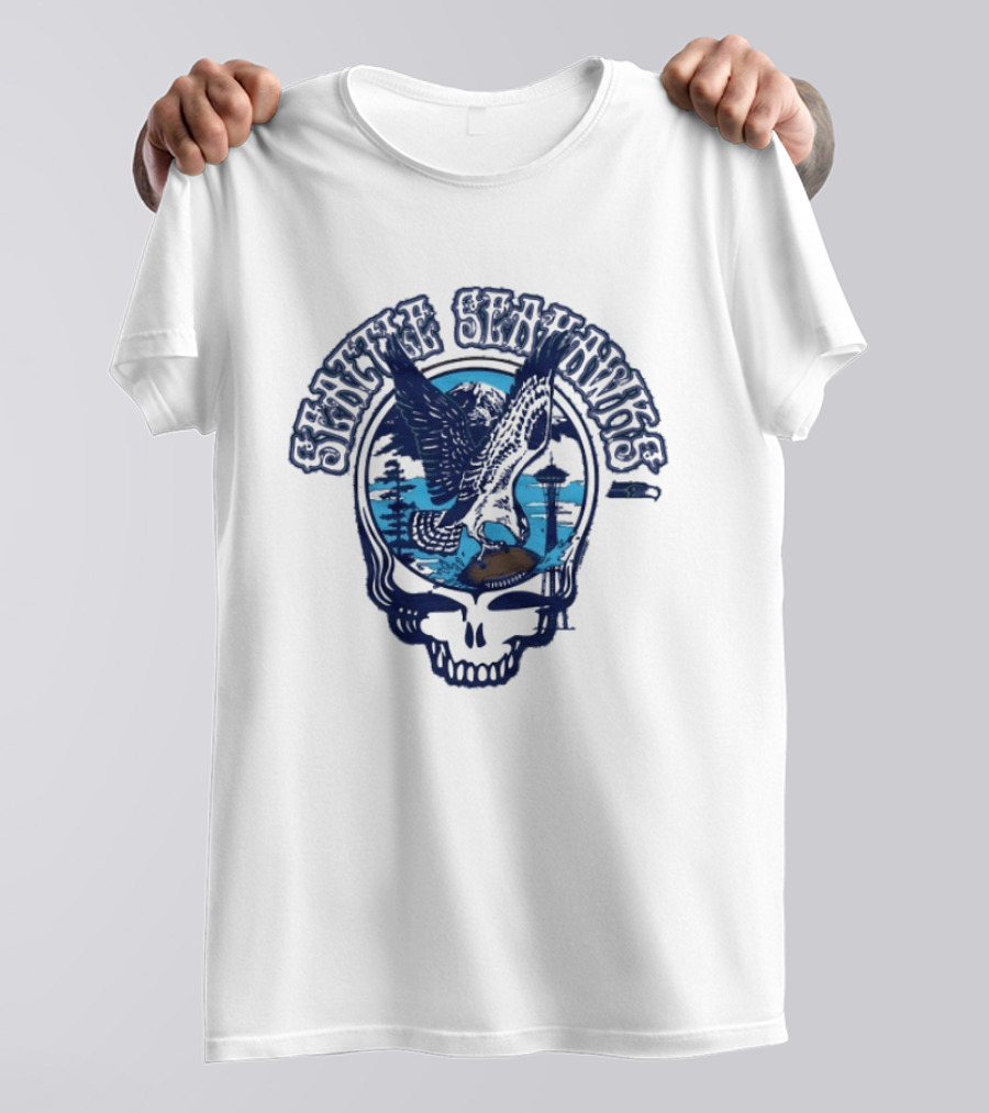 Seattle Seahawks Grateful Dead Skull Art Collaboration T-Shirt