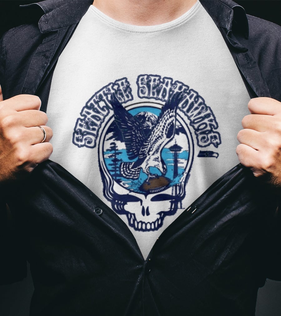 Seattle Seahawks Grateful Dead Skull Art Collaboration T-Shirt