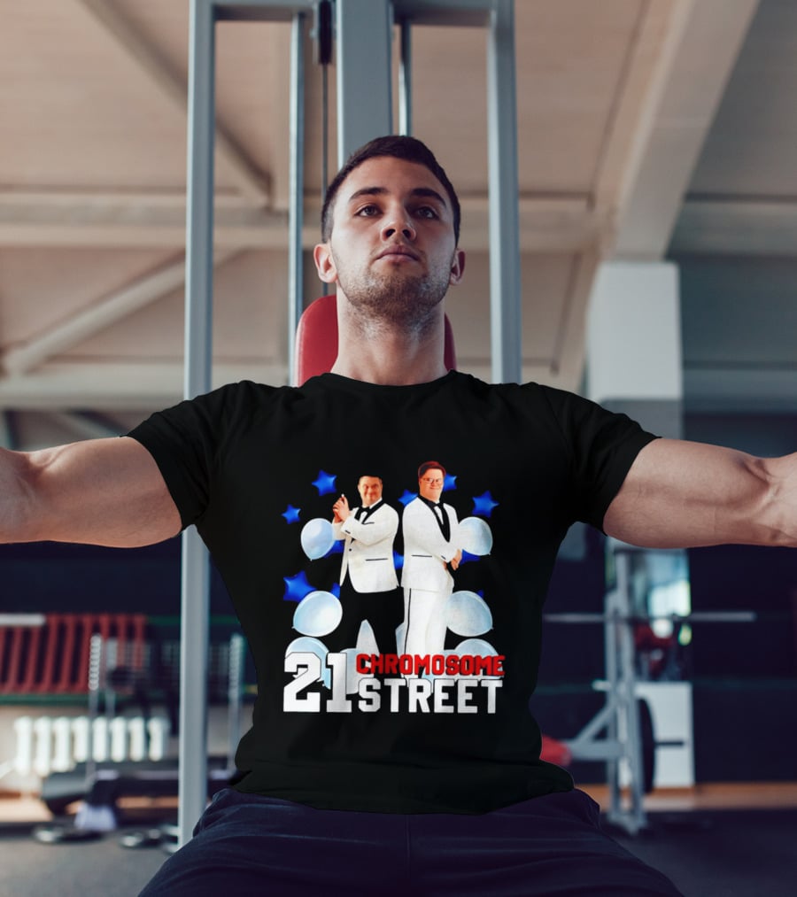 21 Chromosome Street Down Syndrome Stars Balloons White Suits T-Shirt