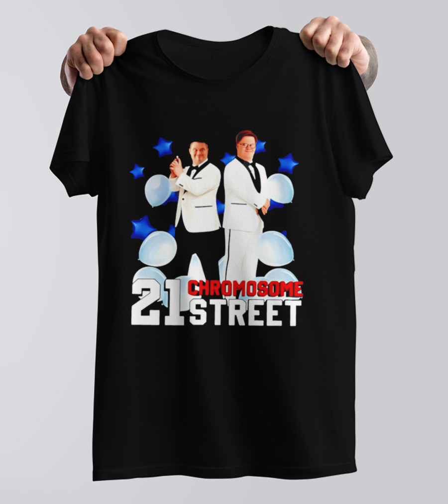 21 Chromosome Street Down Syndrome Stars Balloons White Suits T-Shirt