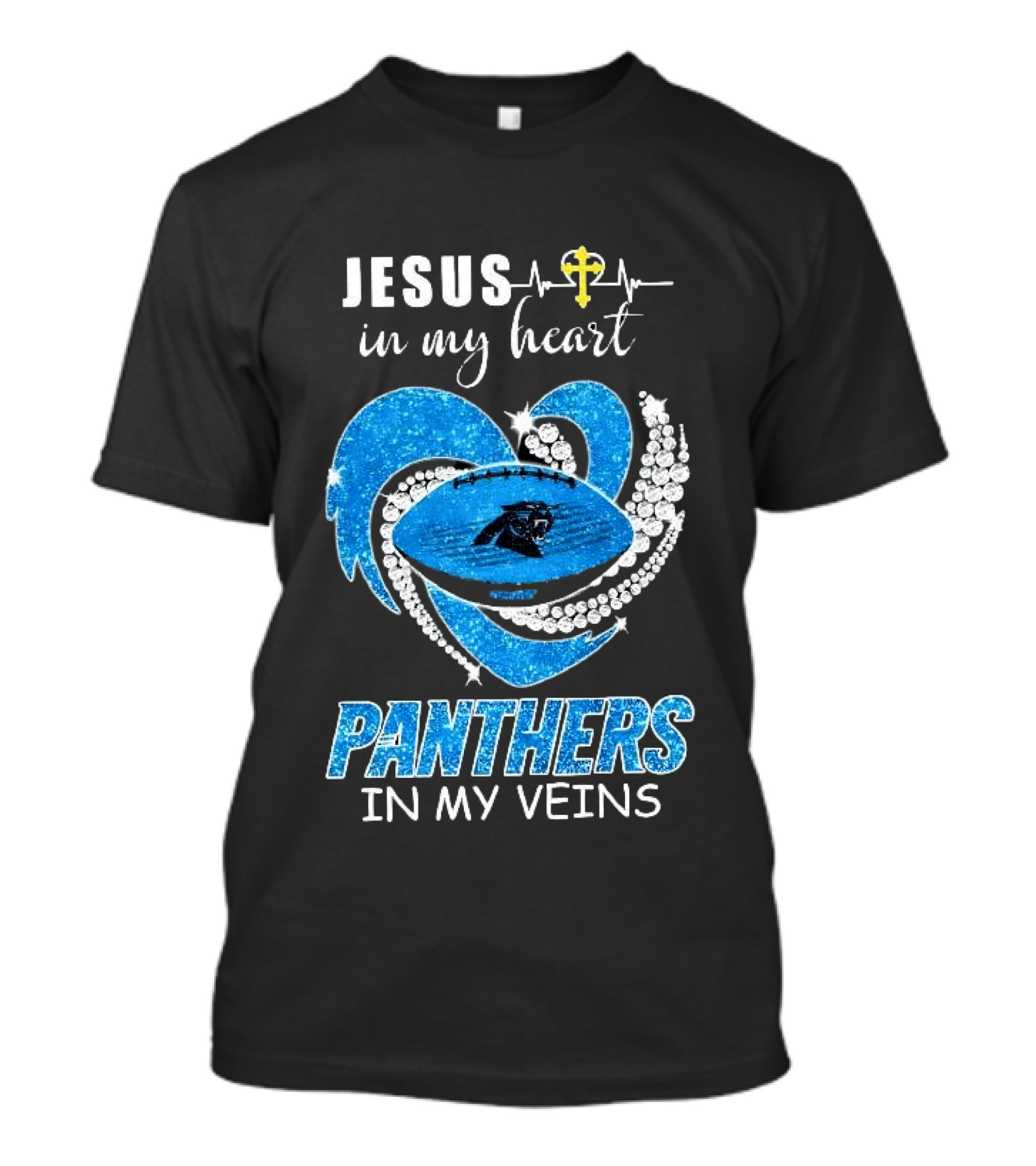 Jesus In My Heart Panthers In My Veins Diamond Heart Christian T-Shirt