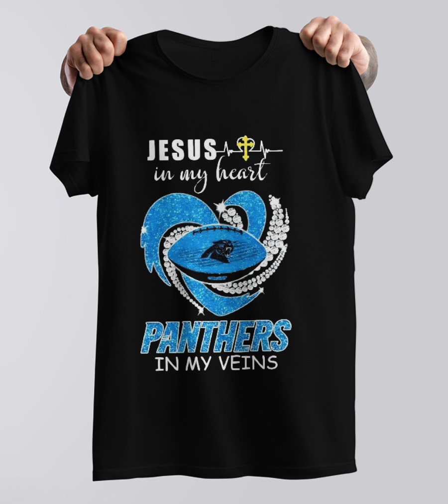 Jesus In My Heart Panthers In My Veins Diamond Heart Christian T-Shirt