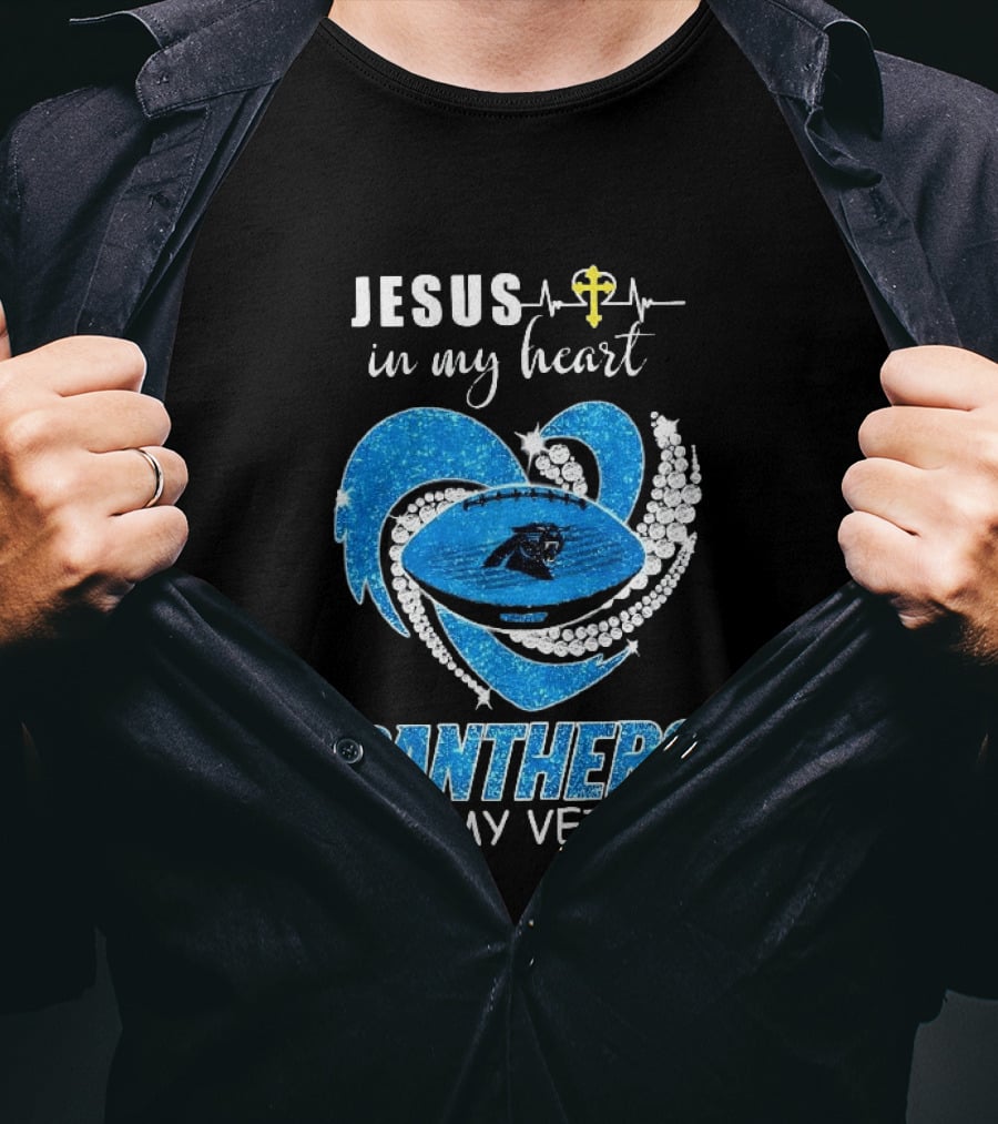 Jesus In My Heart Panthers In My Veins Diamond Heart Christian T-Shirt