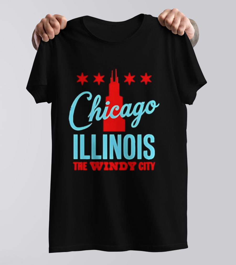 Chicago Illinois The Windy City Skyline Stars T-Shirt