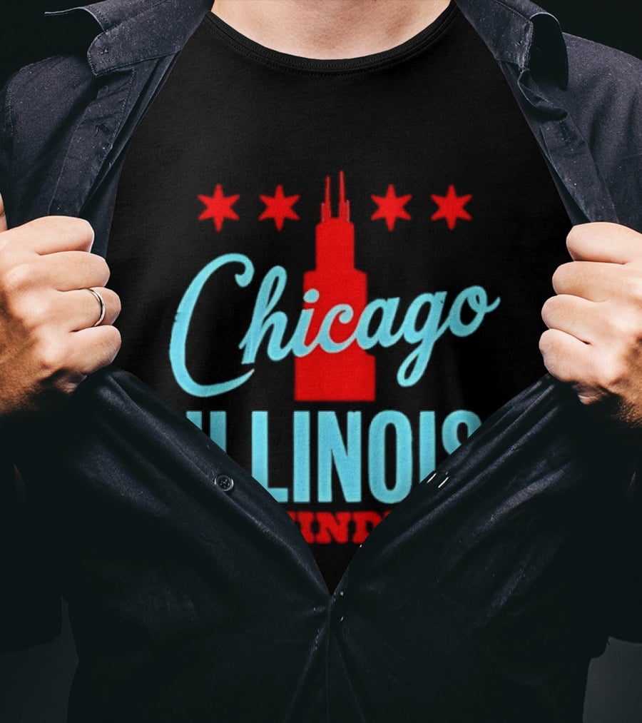 Chicago Illinois The Windy City Skyline Stars T-Shirt