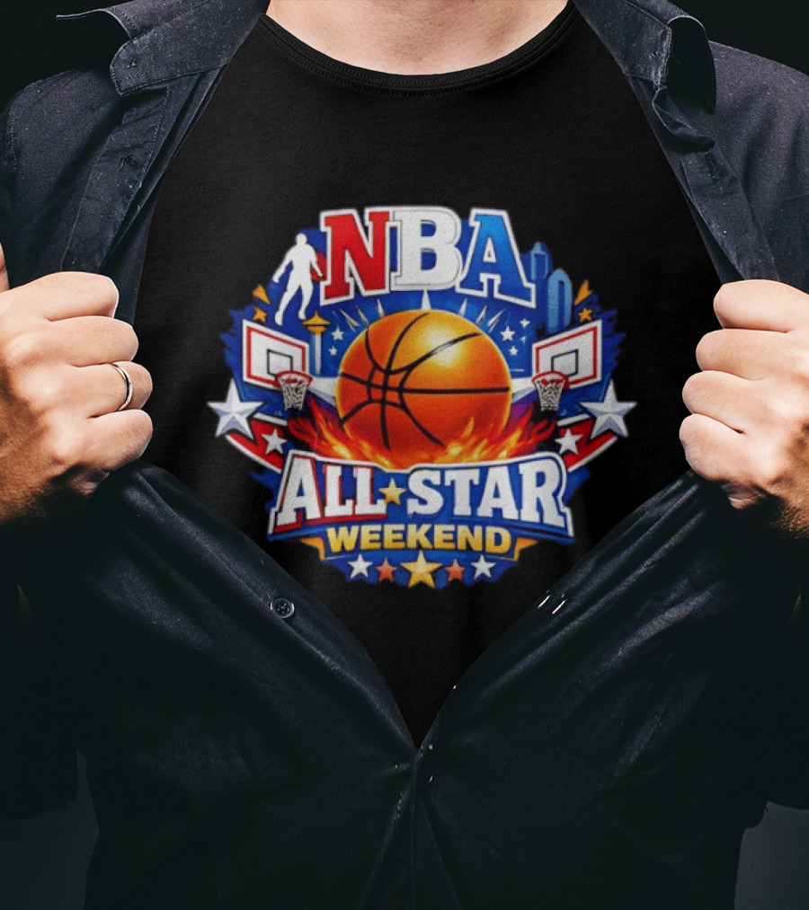 NBA All Star Weekend 2026 Basketball Hoops Stars Skyline T-Shirt