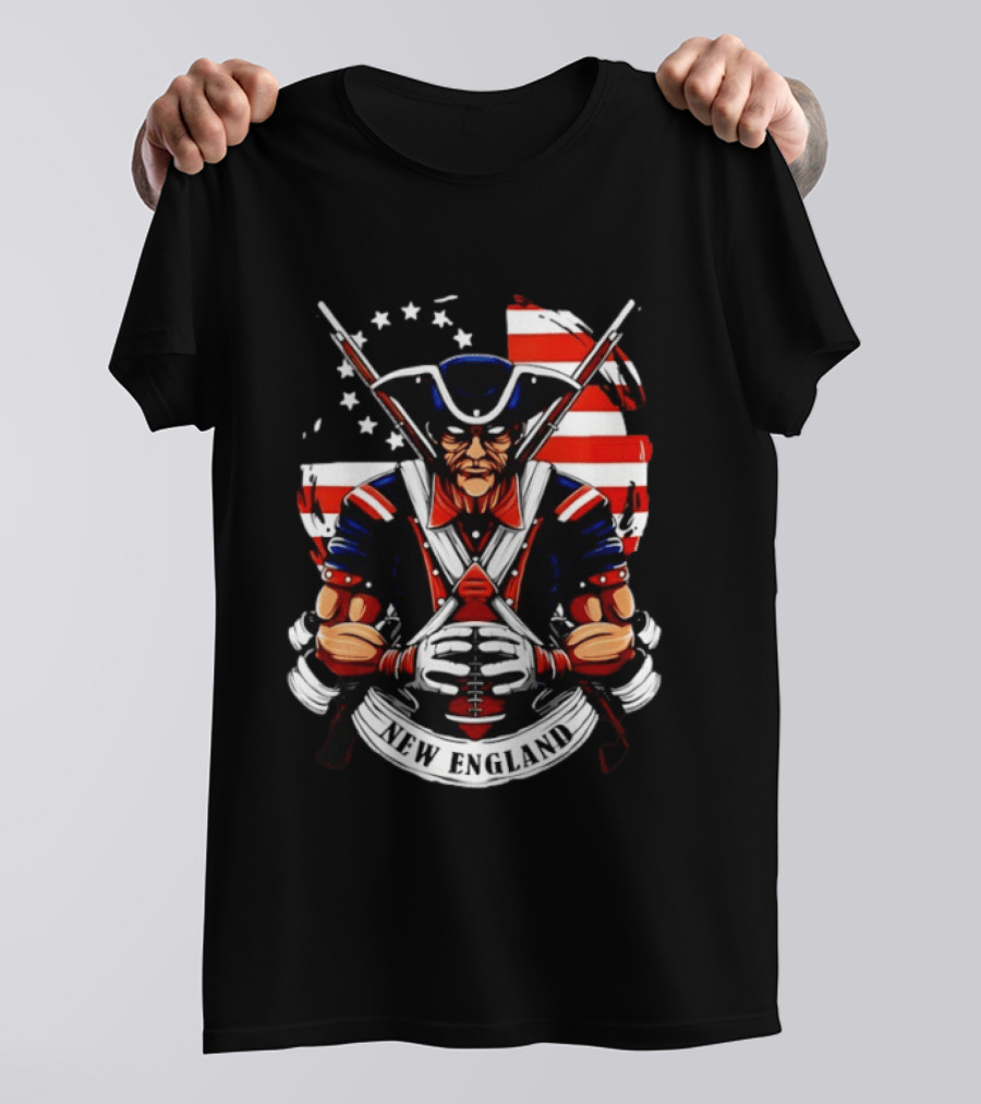 Patriotic New England Patriots American Flag Football Player T-Shirt