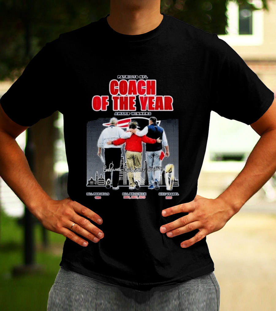 New England Patriots Coach Of The Year Award Winners Bill Parcells Bill Belichick Mike Vrabel T-Shirt