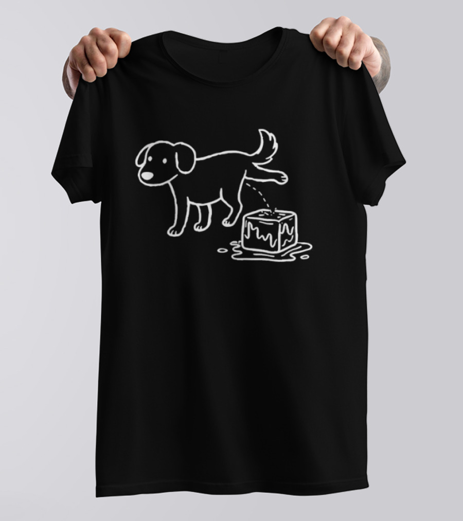 Peeing Dog On Melting Ice Cube Iconic Sketch T-Shirt