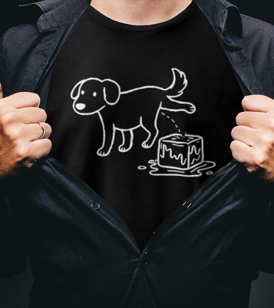 Peeing Dog On Melting Ice Cube Iconic Sketch T-Shirt