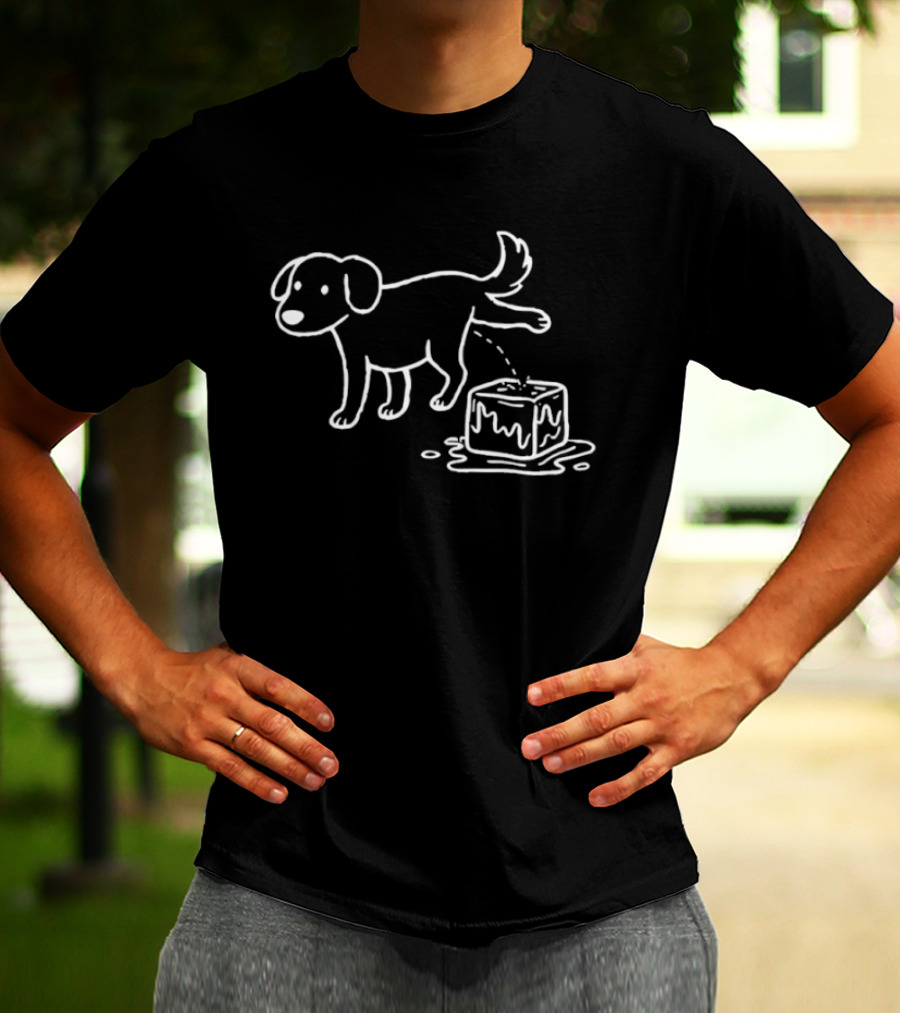 Peeing Dog On Melting Ice Cube Iconic Sketch T-Shirt