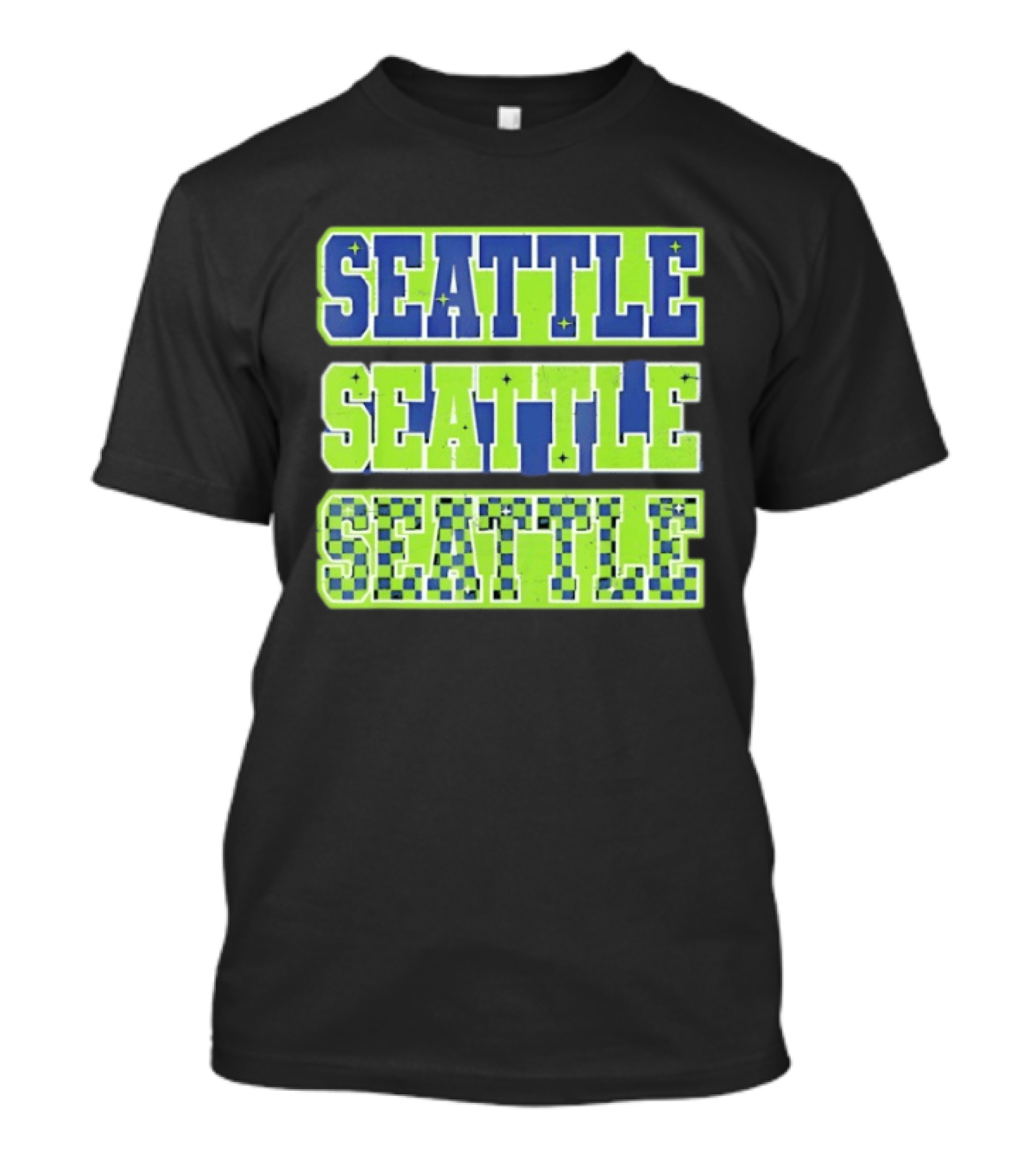 Seattle Blue Green Stars Checkerboard T-Shirt