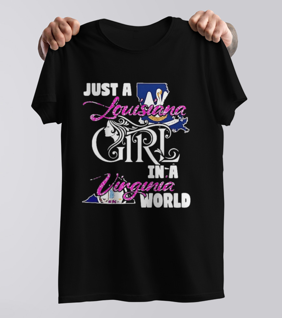 Just A Louisiana Girl In A Virginia World Flag Map T-Shirt