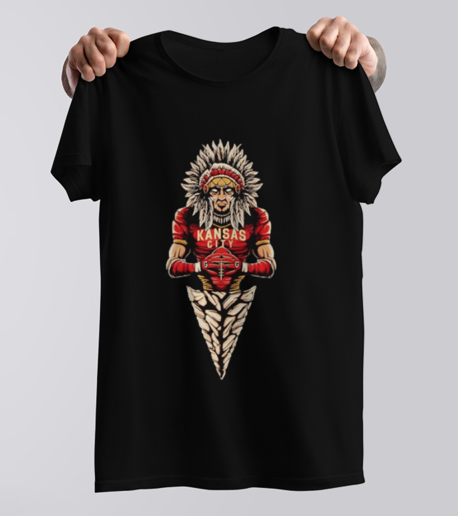 Kansas City Chiefs Native Warrior Symbol Football T-Shirt