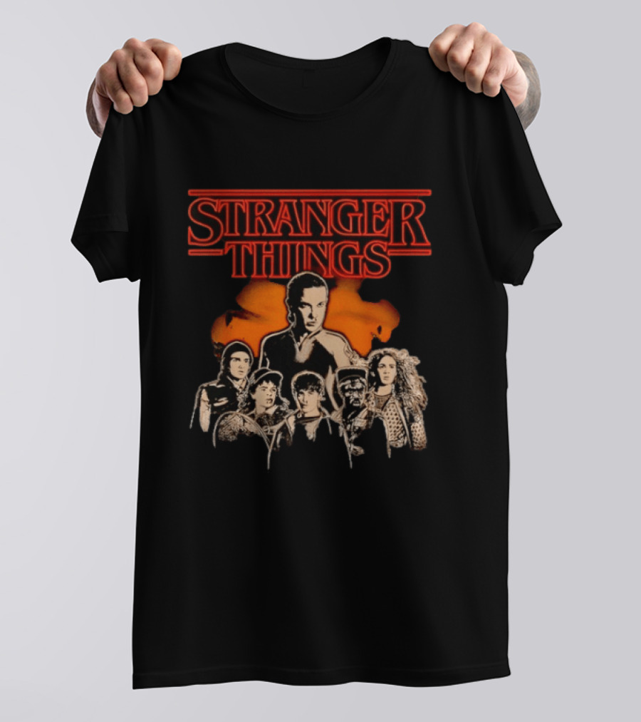 Stranger Things Cast Group Illustration With Eleven And Main Characters T-Shirt