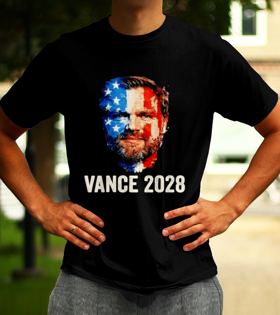 Vance 2028 US Flag Face Patriotic Election Campaign T-Shirt