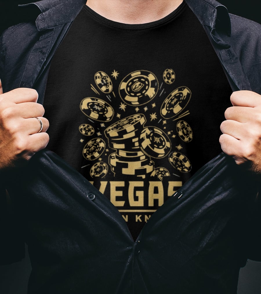 Vegas Golden Knights Poker Chip Burst With Cards And Stars T-Shirt