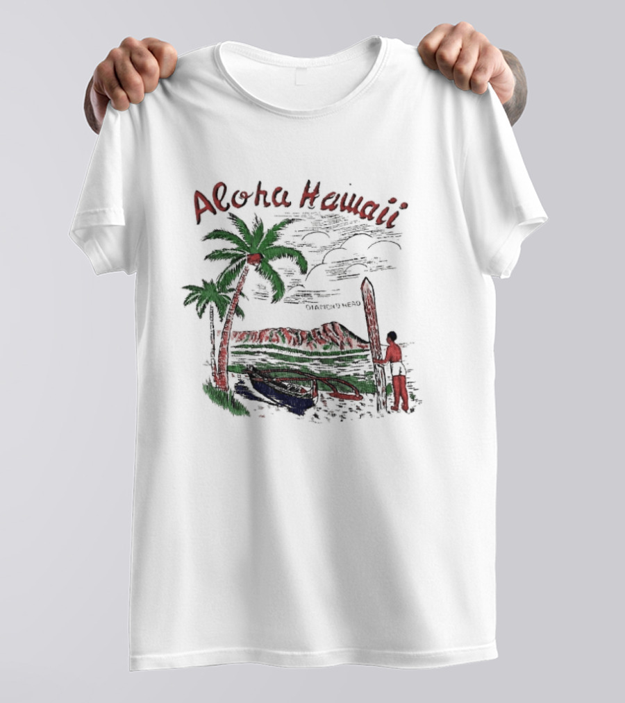 BTS Taehyung Aloha Hawaii Diamond Head 1960 Palm Trees Surfer Scene T-Shirt