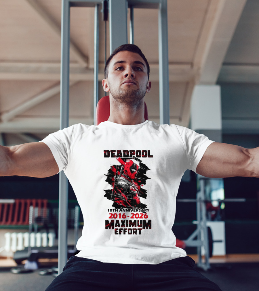 Deadpool 10th Anniversary 2016 2026 Maximum Effort Marvel Character Red Black T-Shirt